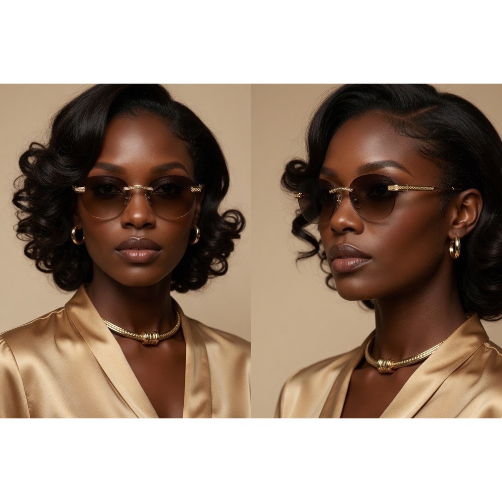 Gold‎ Rimless Women Sunglasses Brown Lens Vintage Style Luxury Eyewear Fancy New